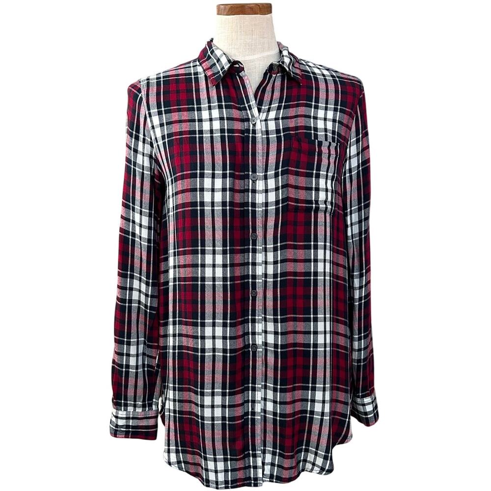 Banana Republic Plaid Boyfriend Fit Flannel Shirt SIZE S Tartan Fall Academia